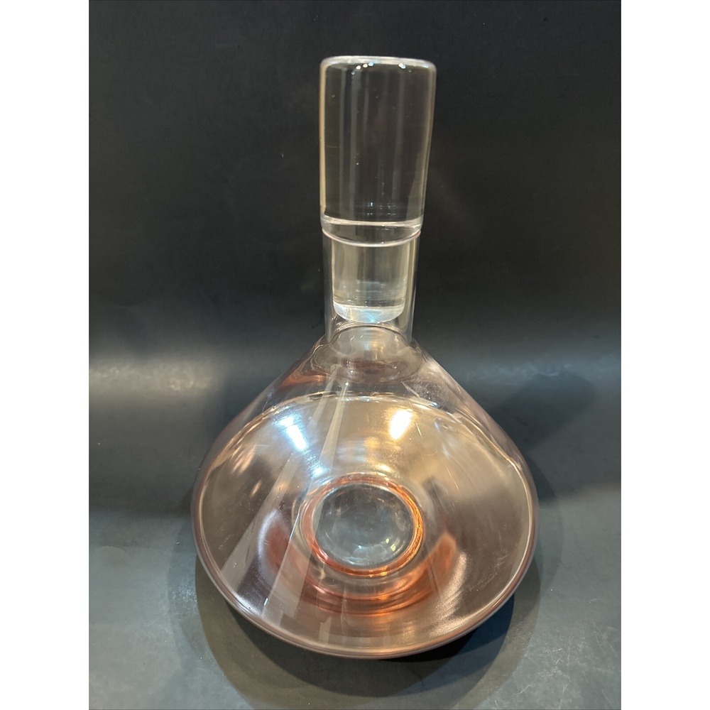 Vtg Wine Aerator Glass Decanter Clean Minimalistic Modern Design 11" Pink Bottom